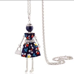 Fashion Doll Pendant Necklace in Navy Floral
